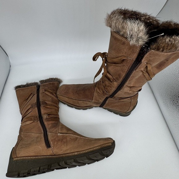 Mod Brev Women's 39‎ Boot Genuine Italian Leather Fur Lined Long Square Toed Y2K - Picture 8 of 14